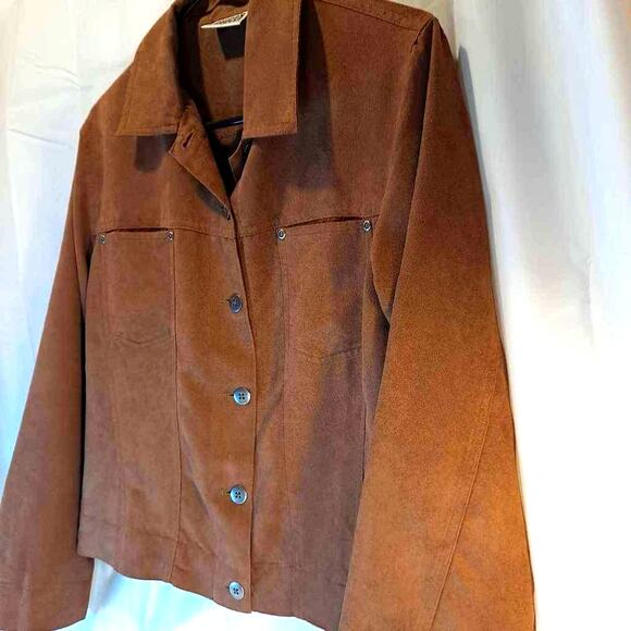 Chicos Women's Shirt Jacket Brown Waist Length Buttons Pockets Collar XL - Picture 3 of 8